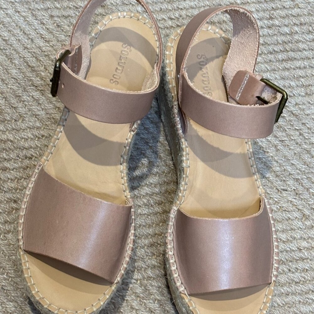 Soludos Blush Taupe Leather Espadrille Wedge Sandals
